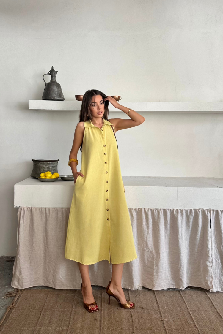 Sleeveless Polo Neck Shift Midi Dress