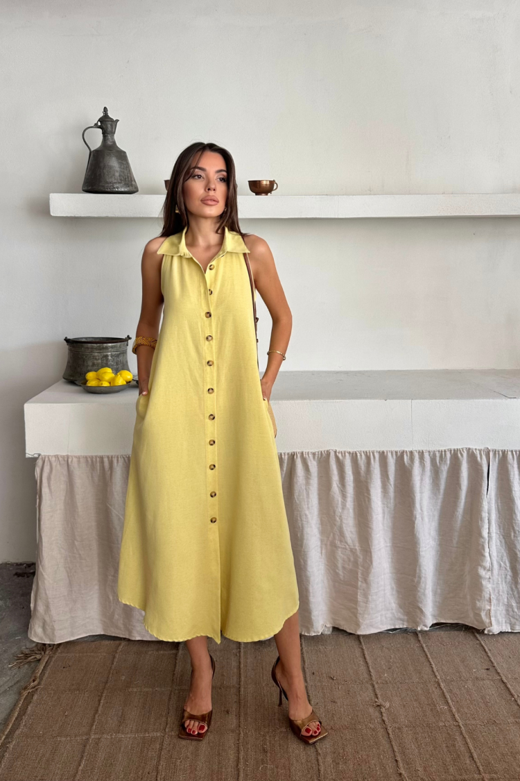 Sleeveless Polo Neck Shift Midi Dress