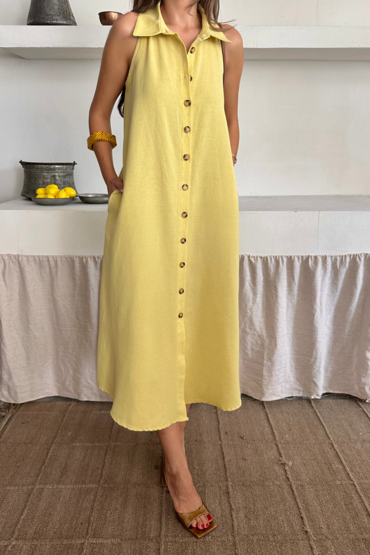 Sleeveless Polo Neck Shift Midi Dress
