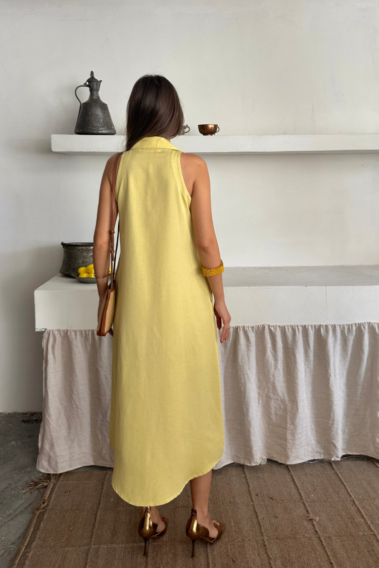 Sleeveless Polo Neck Shift Midi Dress