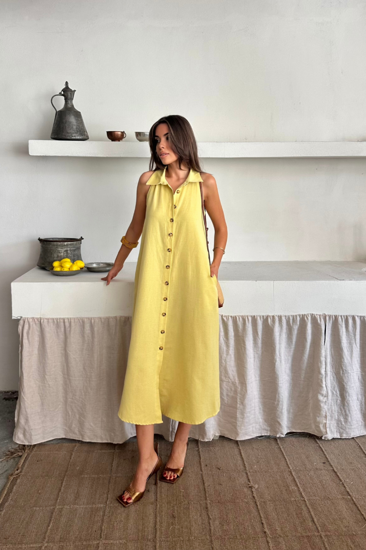 Sleeveless Polo Neck Shift Midi Dress