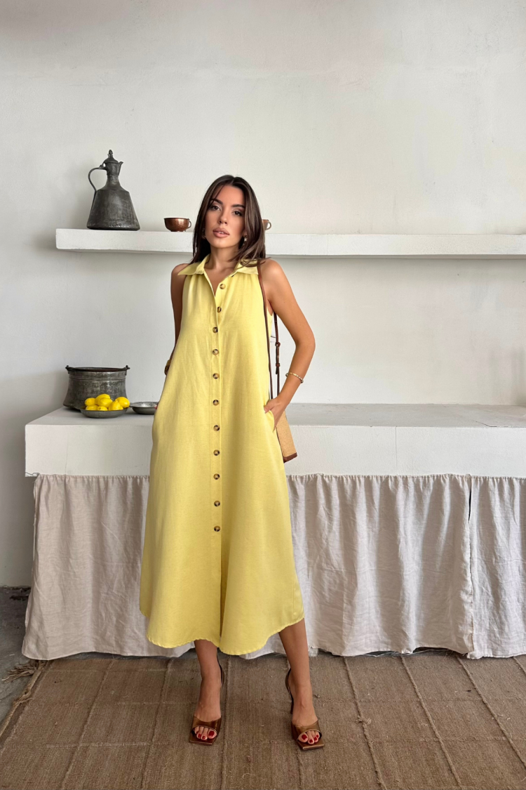 Sleeveless Polo Neck Shift Midi Dress - Brand: Ello - Women's Clothing Wholesale - Globality Store