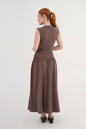 Brown Fit And Flare Maxi Dress - Brand: Lustrin - Women's Clothing Wholesale - Globality Store