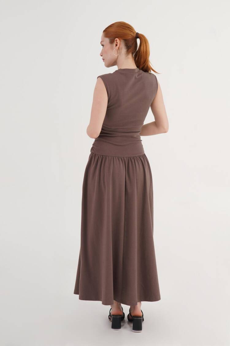 Brown Fit And Flare Maxi Dress
