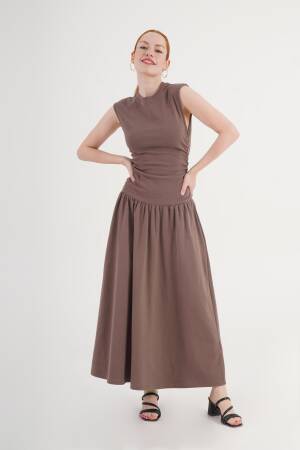 Brown Fit And Flare Maxi Dress - Brand: Lustrin - Women's Clothing Wholesale - Globality Store