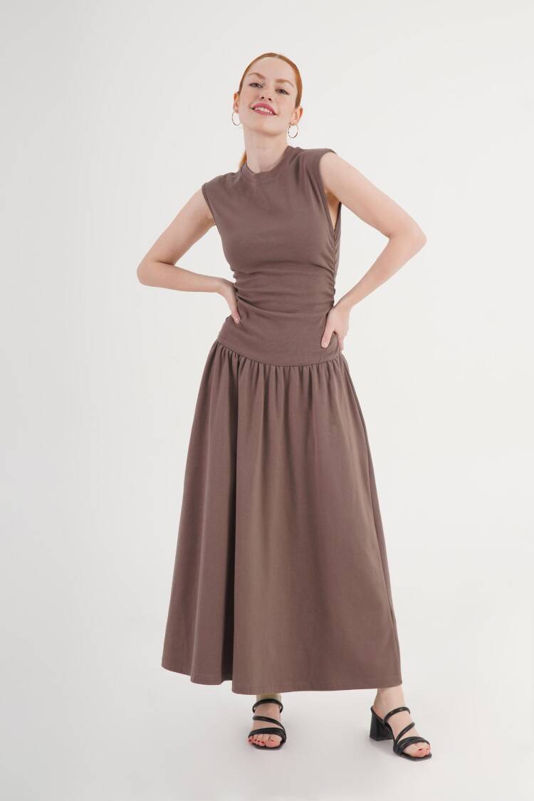 Brown Fit And Flare Maxi Dress