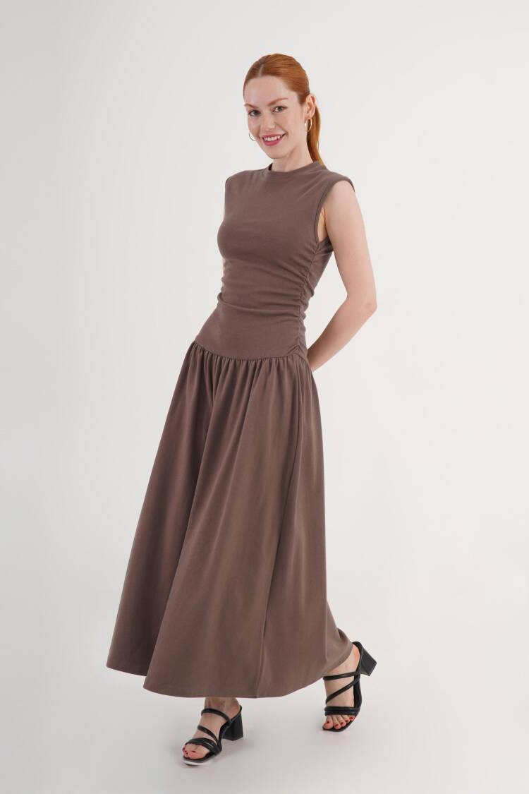 Brown Fit And Flare Maxi Dress - Brand: Lustrin - Women's Clothing Wholesale - Globality Store