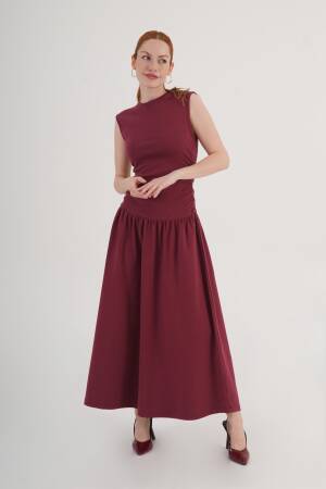 Claret Red Fit And Flare Dress - Brand: Lustrin - Women's Clothing Wholesale - Globality Store