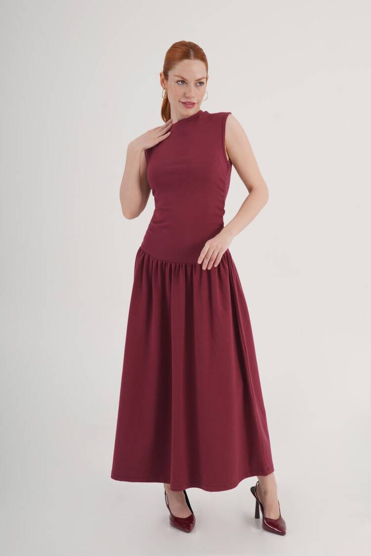 Claret Red Fit And Flare Dress - Brand: Lustrin - Women's Clothing Wholesale - Globality Store