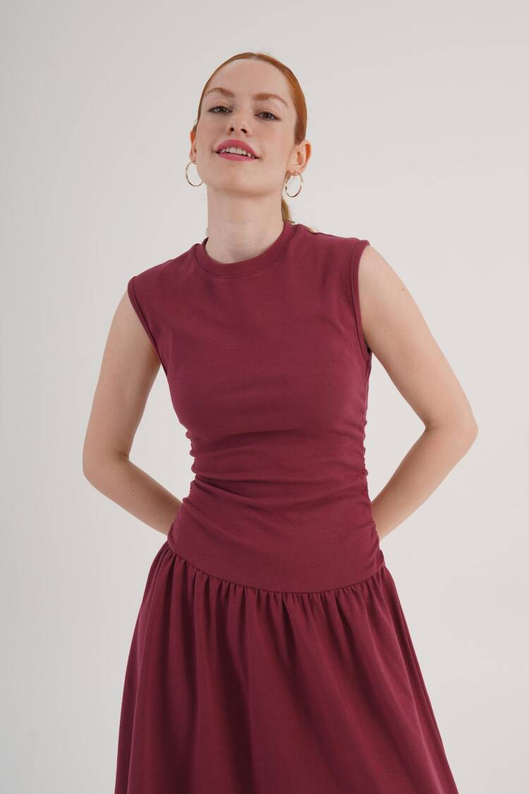 Claret Red Fit And Flare Dress