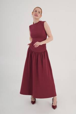 Claret Red Fit And Flare Dress - Brand: Lustrin - Women's Clothing Wholesale - Globality Store