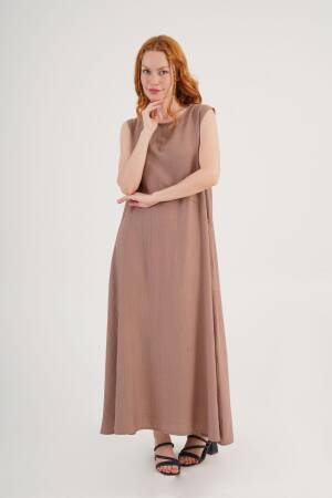Brown Modest Elegant Shift Dress - Brand: Lustrin - Women's Clothing Wholesale - Globality Store