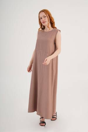 Brown Modest Elegant Shift Dress - Brand: Lustrin - Women's Clothing Wholesale - Globality Store