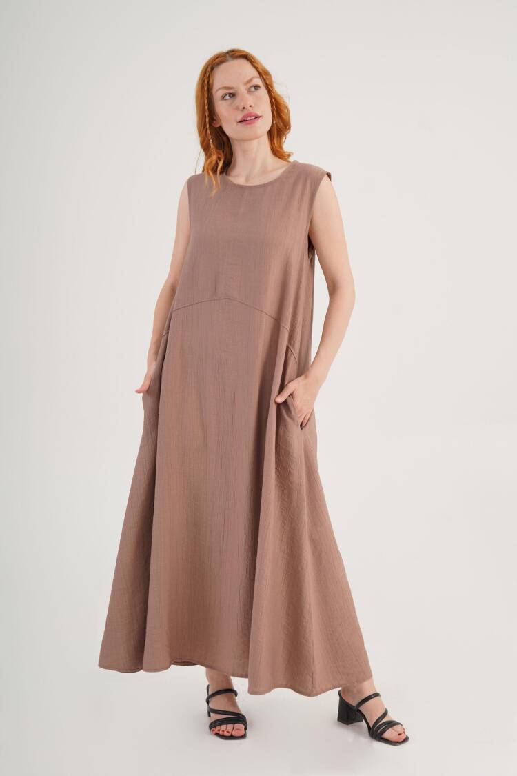Brown Modest Elegant Shift Dress - Brand: Lustrin - Women's Clothing Wholesale - Globality Store
