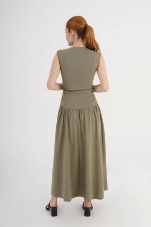 Khaki Fit And Flare Maxi Dress With Cap Sleeves - Brand: Lustrin - Women's Clothing Wholesale - Globality Store