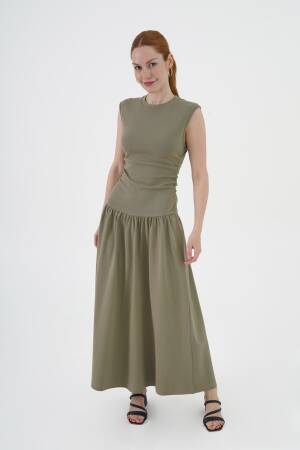Khaki Fit And Flare Maxi Dress With Cap Sleeves - Brand: Lustrin - Women's Clothing Wholesale - Globality Store