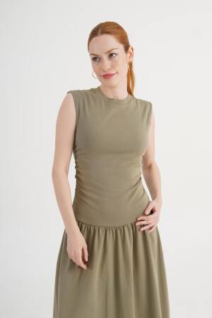 Khaki Fit And Flare Maxi Dress With Cap Sleeves - Brand: Lustrin - Women's Clothing Wholesale - Globality Store