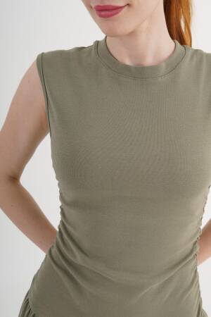 Khaki Fit And Flare Maxi Dress With Cap Sleeves - Brand: Lustrin - Women's Clothing Wholesale - Globality Store