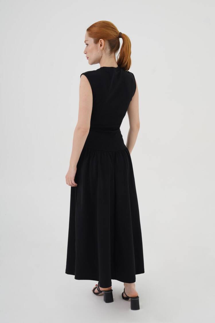 Black Fit And Flare Dress With High Neck