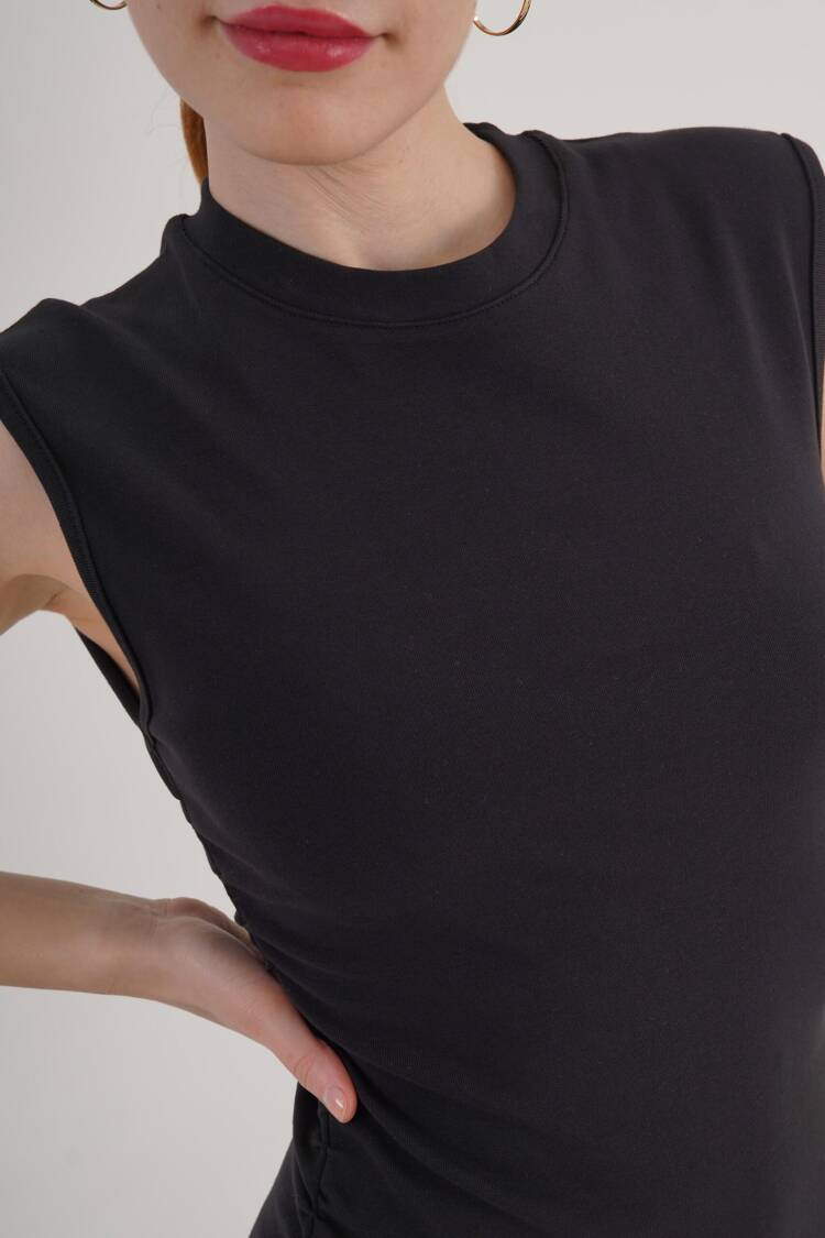 Black Fit And Flare Dress With High Neck