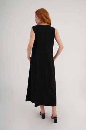 Black A-Line Midi Dress With Cap Sleeves - Brand: Lustrin - Women's Clothing Wholesale - Globality Store