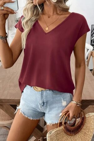 Blouse With V-Neck And Cap Sleeves - Brand: Janes - Women & Kids, Baby Clothes Wholesale - Globality Store