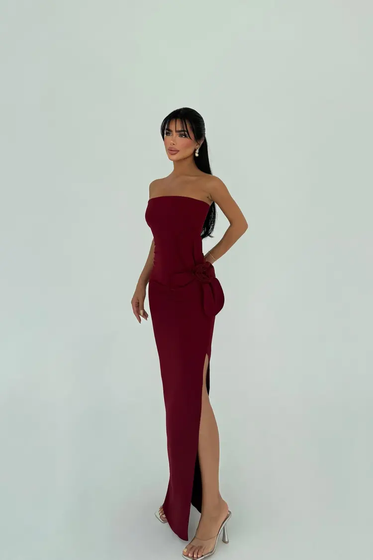 ClaretStrapless Slip Dress