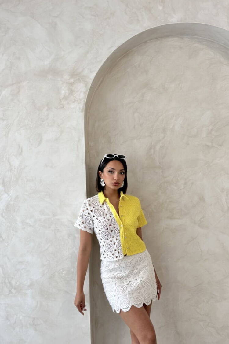 White Slim Fit Polo Neck Crop Shirt