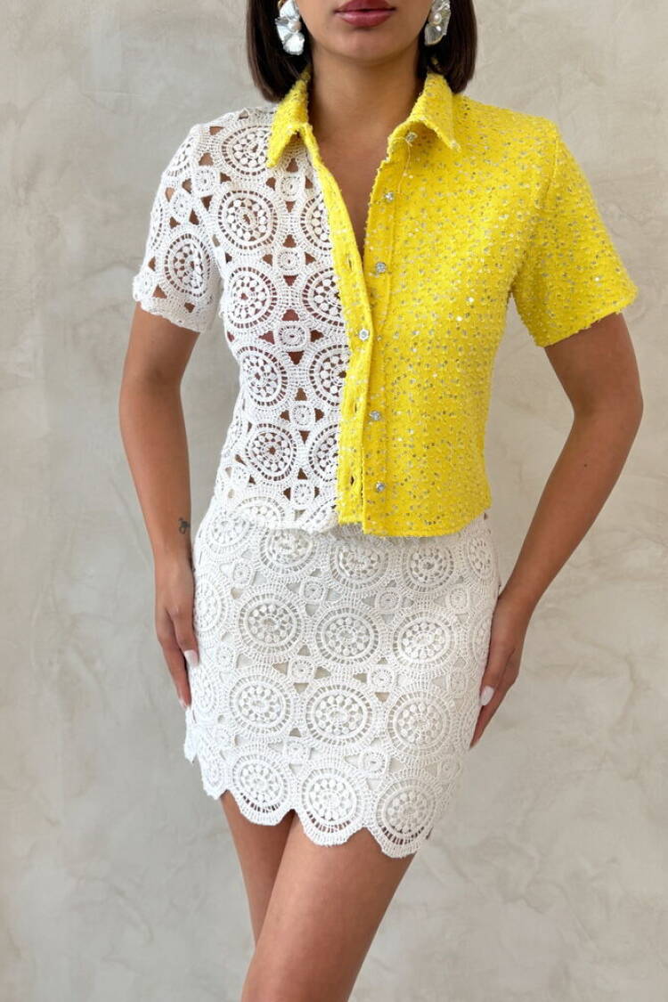 White Slim Fit Polo Neck Crop Shirt