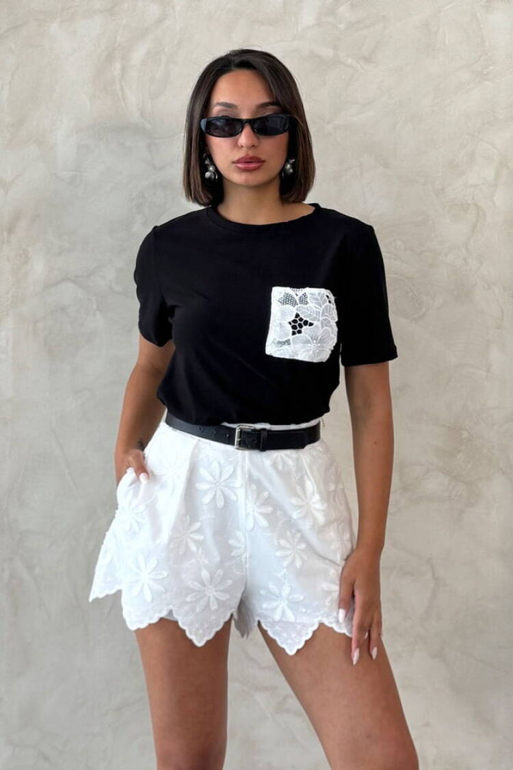 Black Casual Elegant Blouse With Short Sleeves - Brand: Topshow - Women's Clothing Wholesale - Globality Store