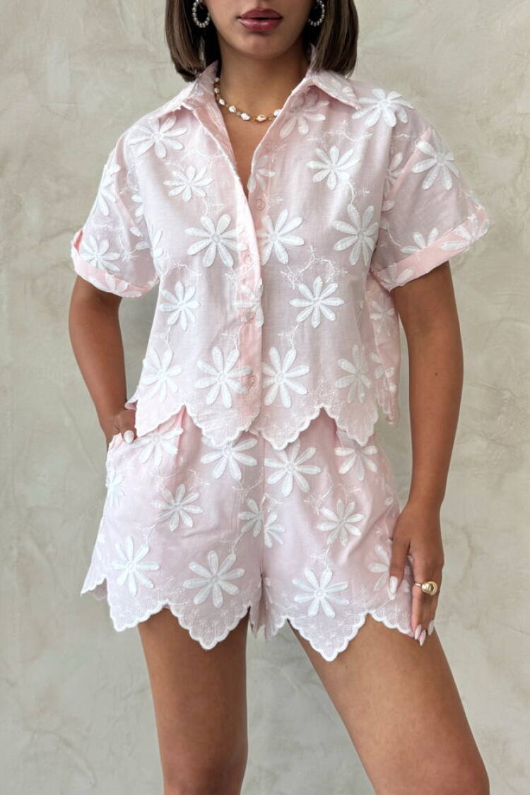Casual Floral Buttoned Shirt With Notched Neck
