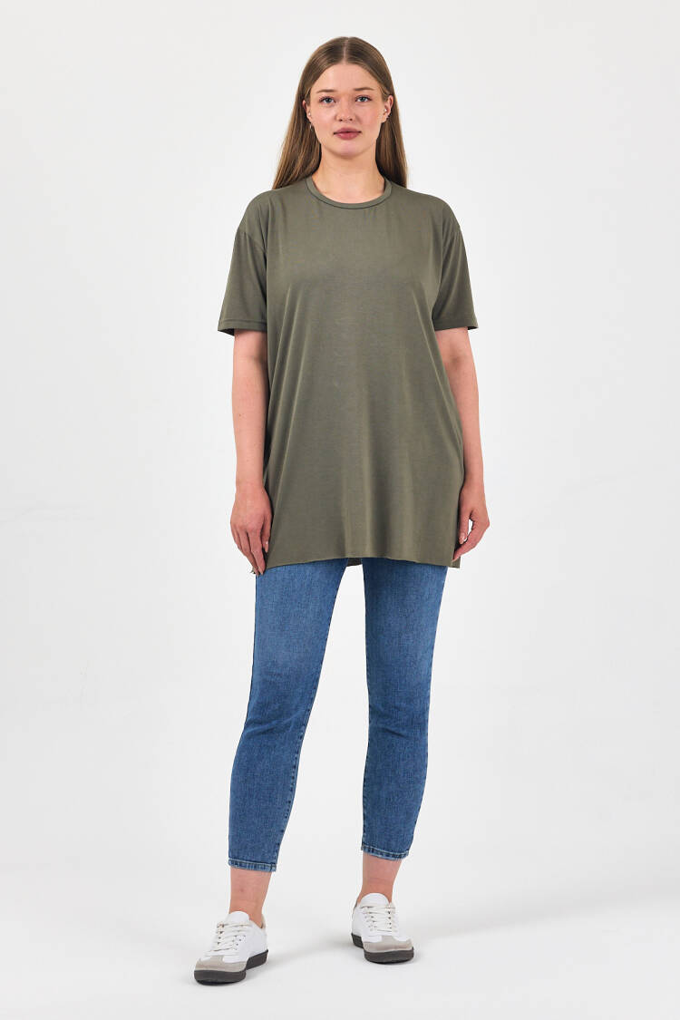 Green Casual Oversized Fit Tshirt With Half Sleeves - Brand: See More - Women's Clothing Wholesale - Globality Store