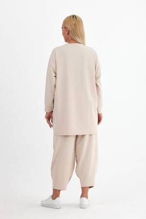 Beige Oversized Fit Casual Sport Tracksuit - Brand: See More - Women's Clothing Wholesale - Globality Store