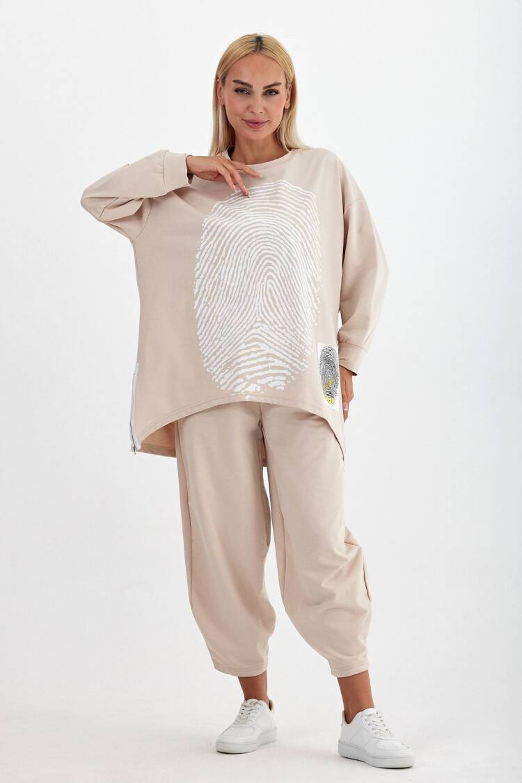 Beige Oversized Fit Casual Sport Tracksuit