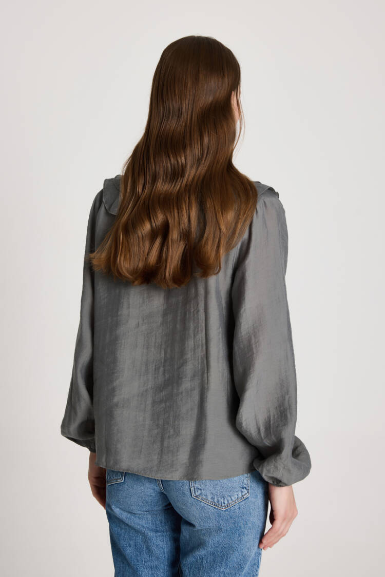 Grey Elegant V-Neck Buttoned Shirt