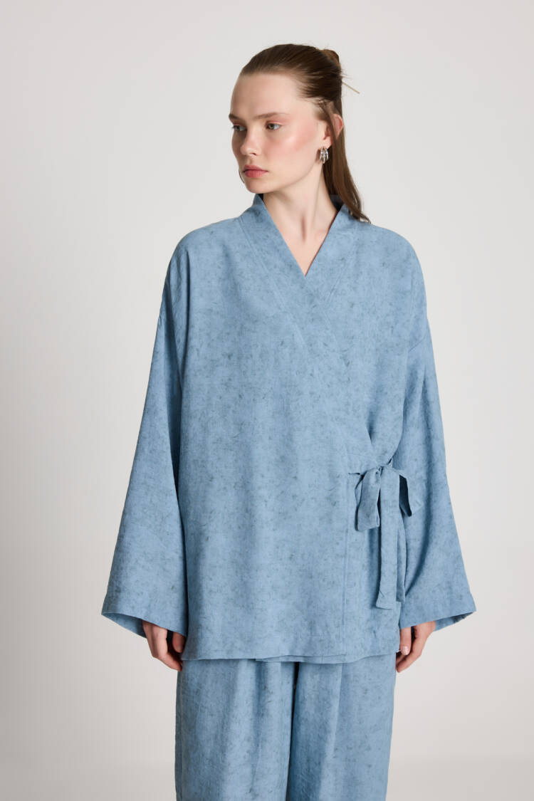 Blue Ethnic Casual Kimono With Tie Closure - Brand: First Angels - Women's Clothing Wholesale - Globality Store
