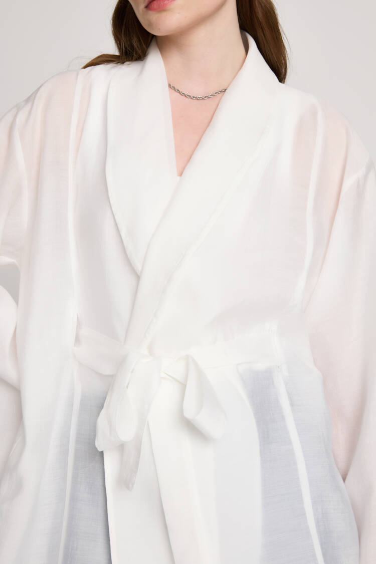 White Kimono With Shawl Collar And Tie Closure