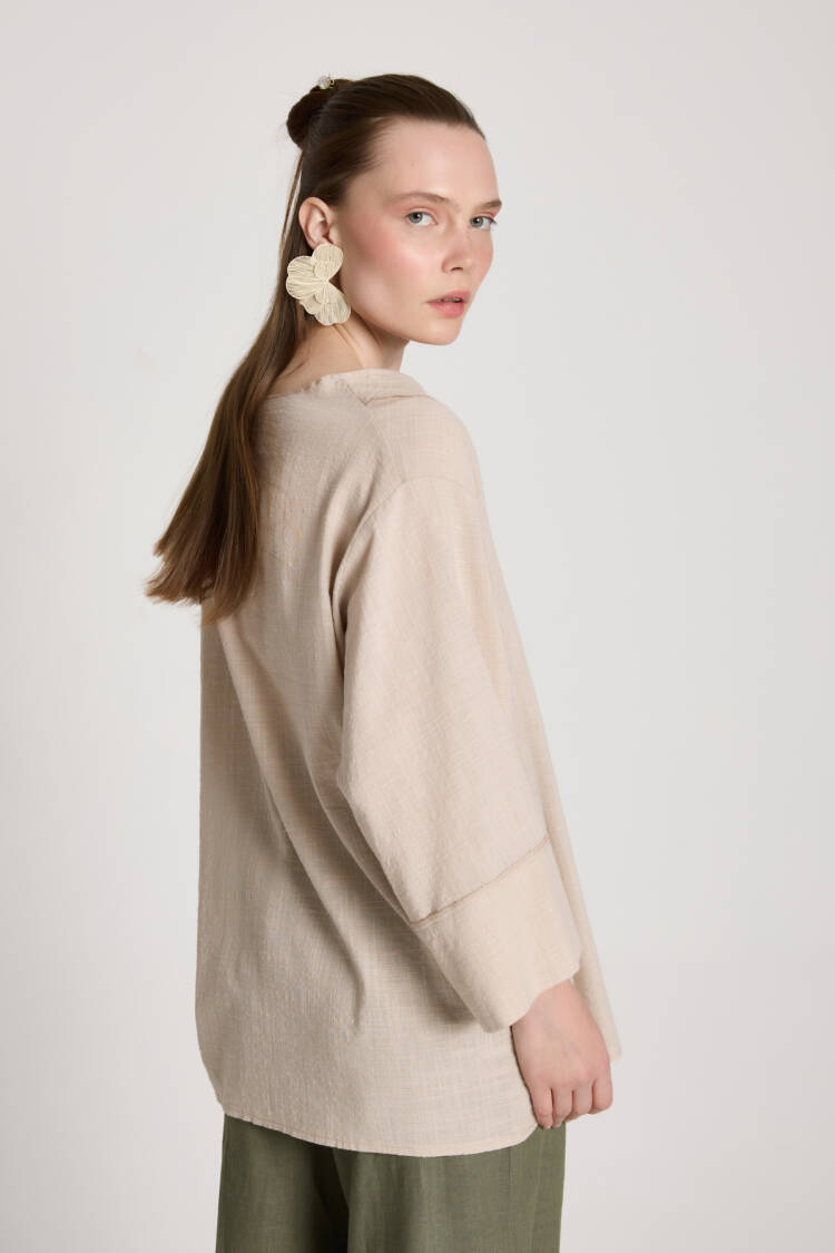 Beige Kimono With Oversized Fit And V-Neck