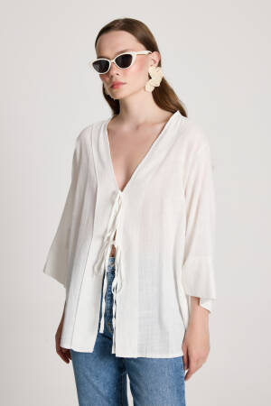 White Kimono Casual Boho Ethnic Elegant Style - Brand: First Angels - Women's Clothing Wholesale - Globality Store