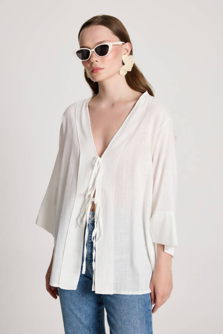 White Kimono Casual Boho Ethnic Elegant Style - Brand: First Angels - Women's Clothing Wholesale - Globality Store