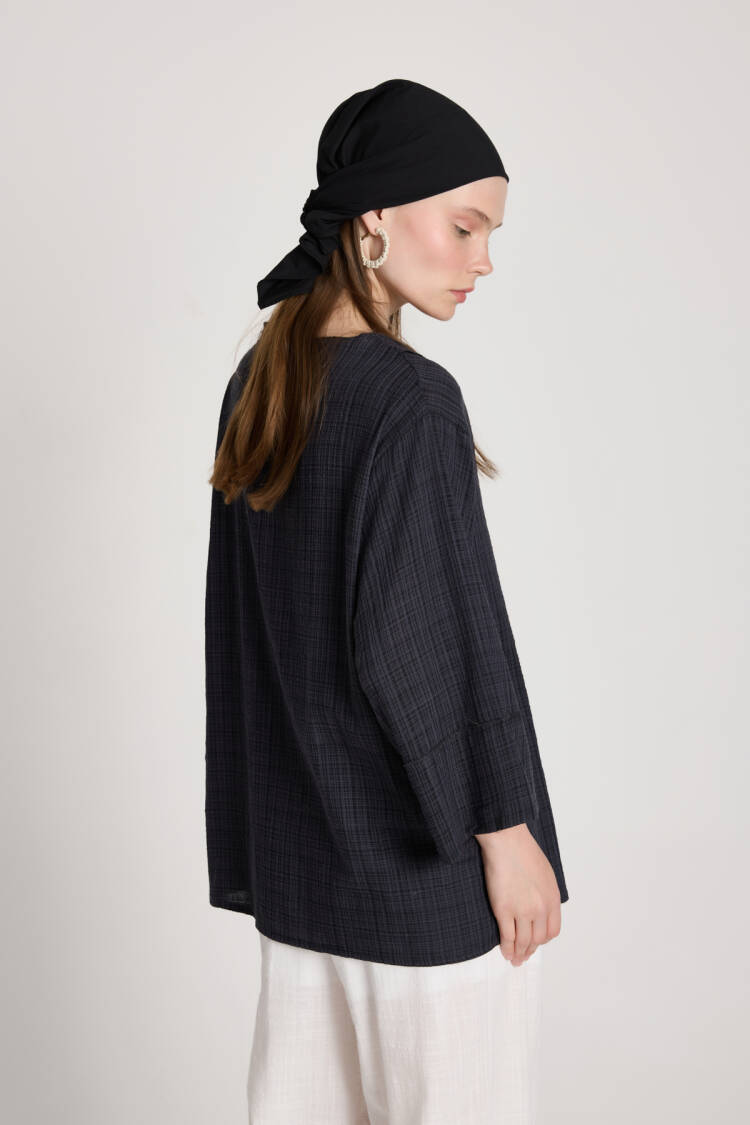 Black Checkered Casual Boho Kimono
