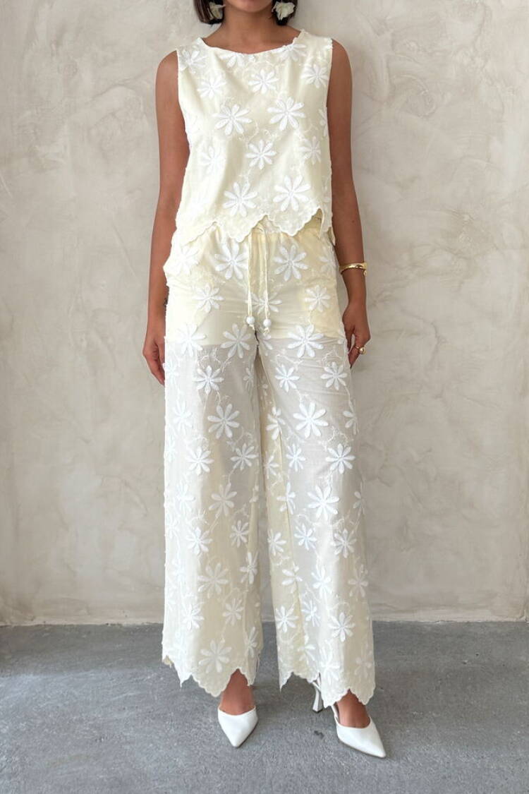 White Floral Palazzo Pants