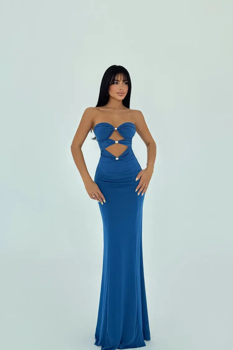 Blue Sexy Elegant Glam Formal Bodycon Dress - Brand: EYYO ATELIER - Women's Clothing Wholesale - Globality Store
