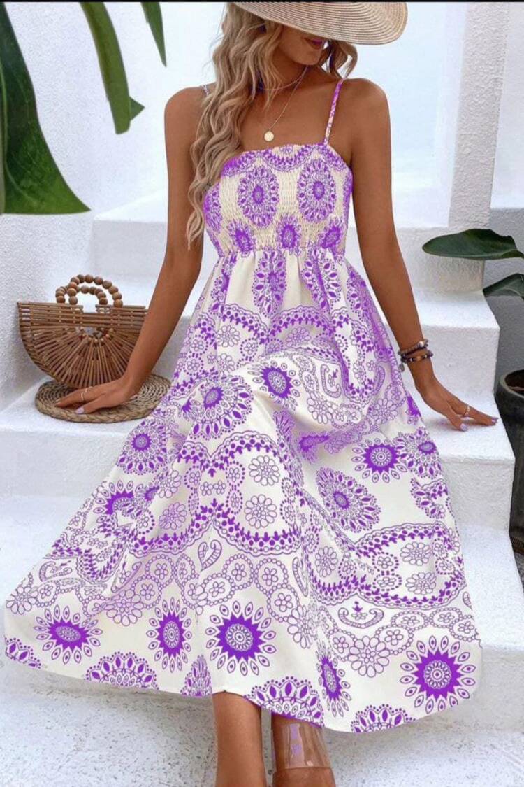 White Boho Slip Dress With Floral Pattern - Brand: My Jest Fashion - Women's Clothing Wholesale - Globality Store