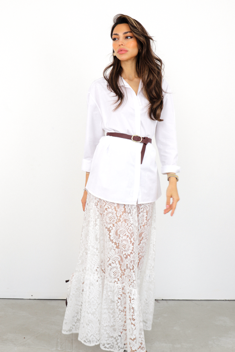 White Elegant Floral Layered Maxi Skirt - Brand: Cream Rouge - Women's Clothing Wholesale - Globality Store