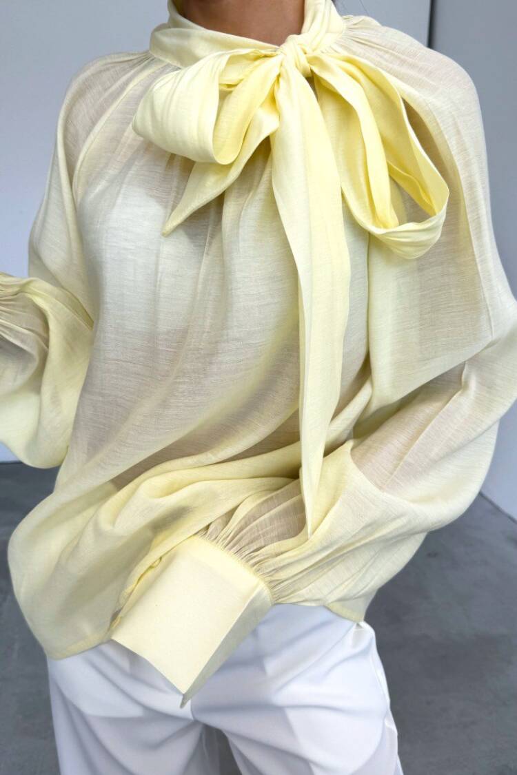 Yellow Elegant Formal Vintage Shirt - Brand: Cream Rouge - Women's Clothing Wholesale - Globality Store