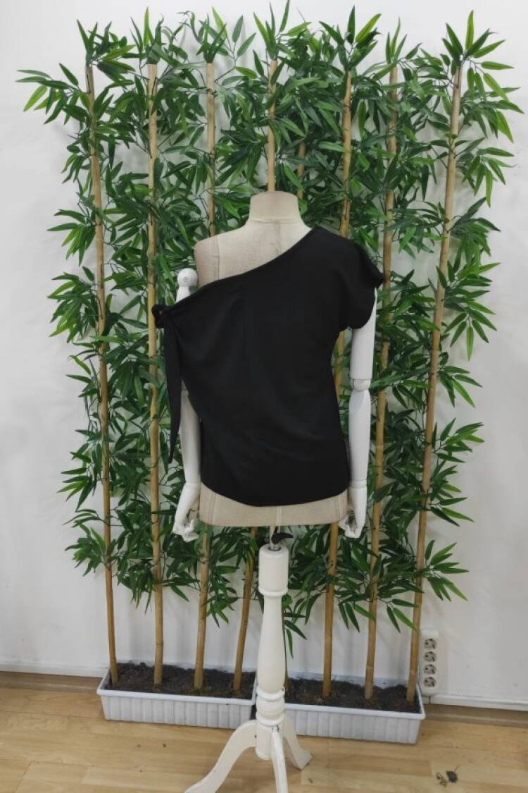 Black One Shoulder Neck Cap Sleeve Blouse