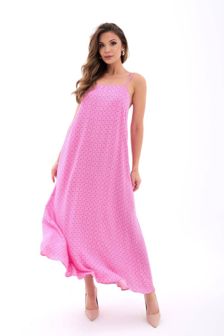 Slip Maxi Dress With Square Neck And Cap Sleeves - Brand: Fame - Women's Clothing Wholesale - Globality Store