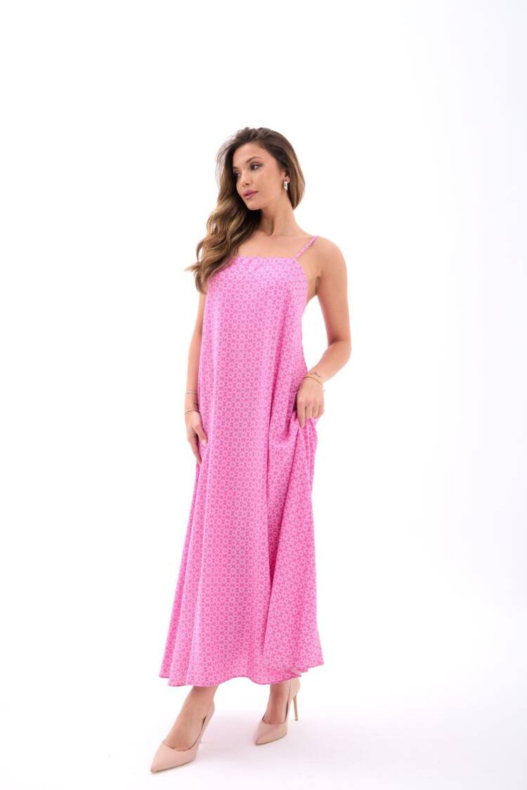 Slip Maxi Dress With Square Neck And Cap Sleeves