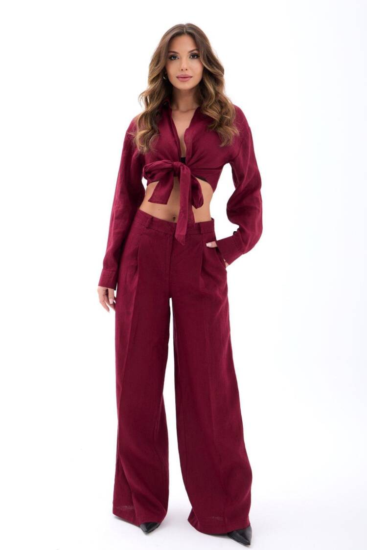 ClaretPalazzo Pants With Wide Leg - Brand: Fame - Women's Clothing Wholesale - Globality Store